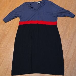 Ulla Popken V-Neck Colorblock Dress - Grey, Red, Black Size 20/22